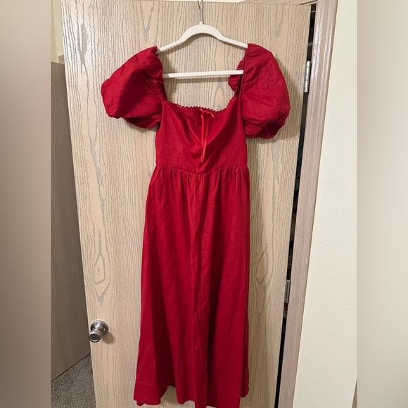Reformation Marella Red Midi Dress with Puff Sleeves - Picture 7 of 9